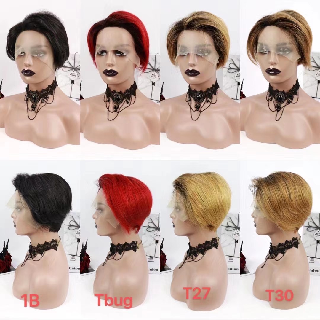 whosale Pixie Human Hair T Lace Frontal Short Pixie Cut Human Hair Wig Curly Lace Frontal Wig Cuticle Aligned Full Lace Wig
