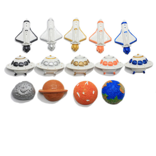 Νεώτερο UFO Flying Saucer Resin Cabochons Kawaii Rocket Ουράνιο Σώμα Σπίτι Διακόσμηση Craft 50Pcs Flat Back Charms