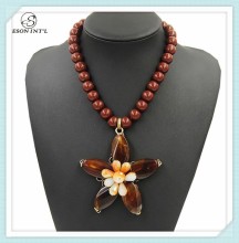 2015 New Designed Amber Color Bead Chain Big Star Pendant Necklace