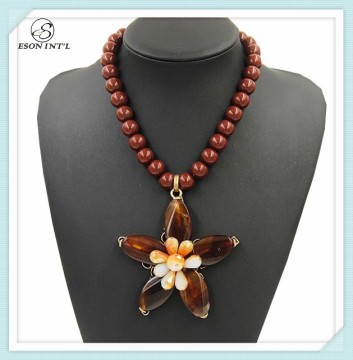 2015 New Designed Amber Color Bead Chain Big Star Pendant Necklace