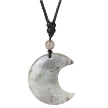 Labradorite 35MM Moon Pendant Necklace Adjustable Rope Women Men