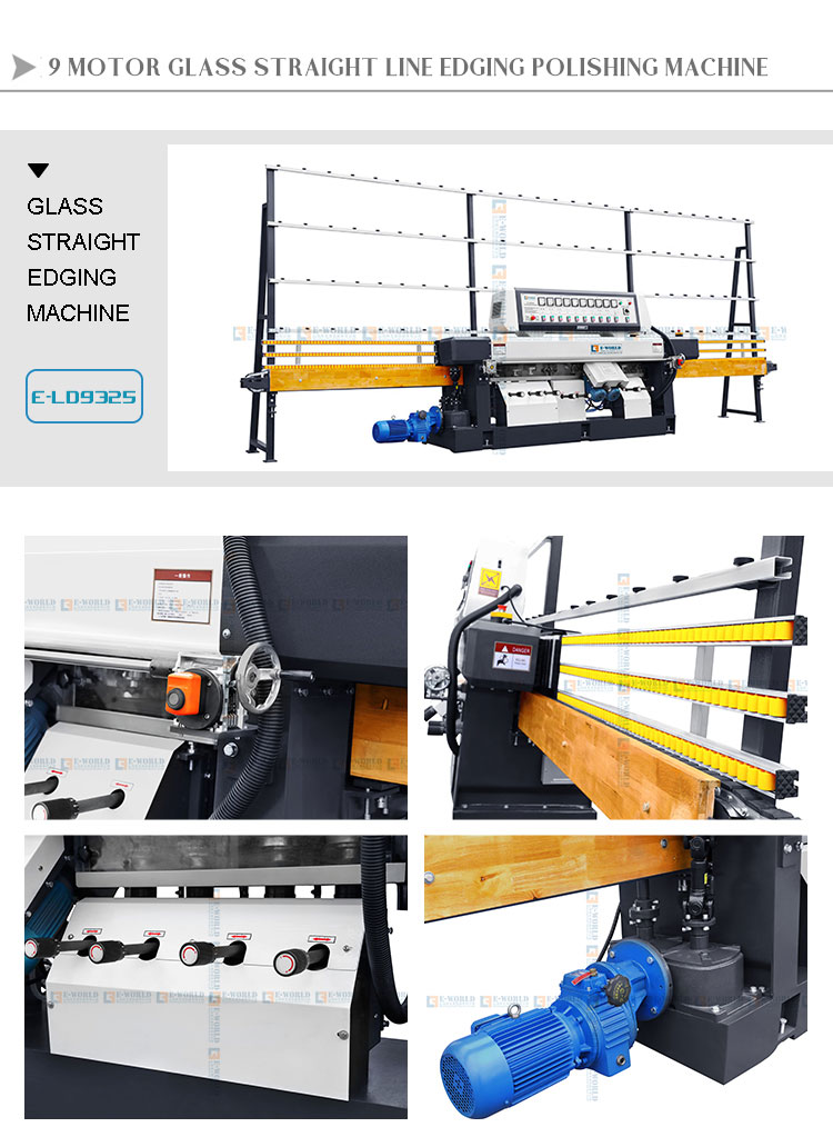 Glass Straight Edge Machine for Grinding 45 Degrees Edge with 9 Motor Heads E-LD9325