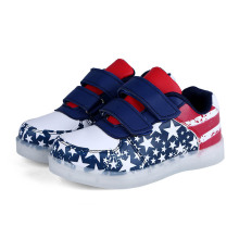 USB Charging Children Led shoes boys girls Star pattern PU cowhide glowing shoes