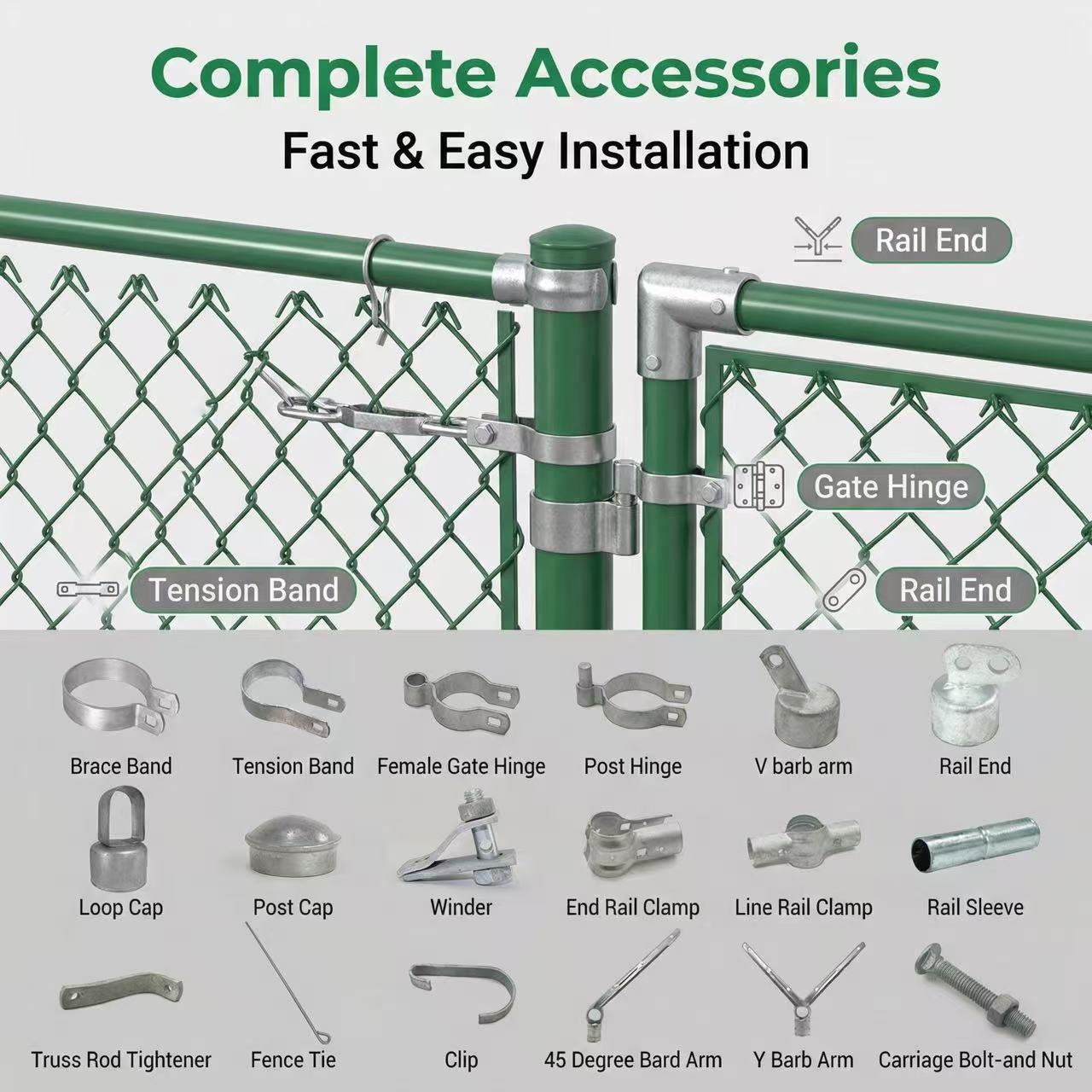 Accessori completi per il sistema di recinzione a catena