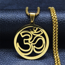 Gold Stainless Steel Yoga Om Symbol Pendant Necklace for Men and Women