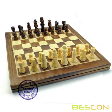 Bescon Dice Dice de 10 pulgadas Classic plegable de ajedrez de madera para niños y adultos, tablero de ajedrez plegable - Almacenamiento para piezas de ajedrez