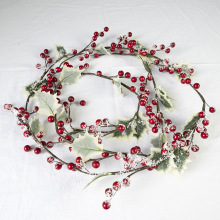Artificial Christmas Tree Garland with Holly Leaves, Pine Cones, and Red Berries