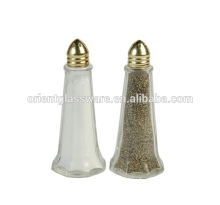 Gold Top Glass Salt Pepper Shakers
