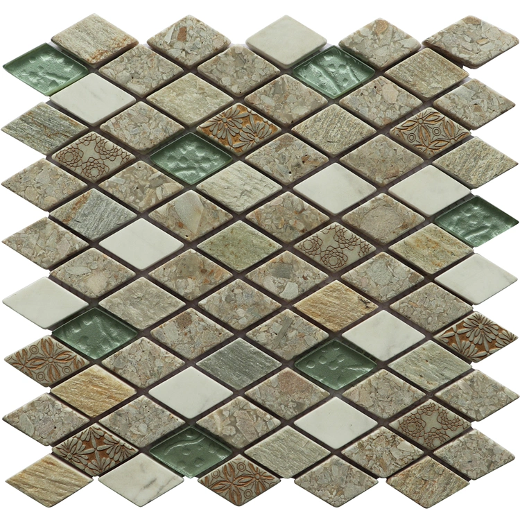 Mother of Pearl Shell Glass Mixed Resin Marble Stone Rhombus Mosaictile Mosaic