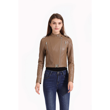 Ladies hot sale leather women jacket with belt