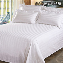Durable White Striped Cotton Four Piece Bedding Set