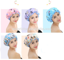High Quality Double Layer Print Satin Shower Cap, Women Shower Caps