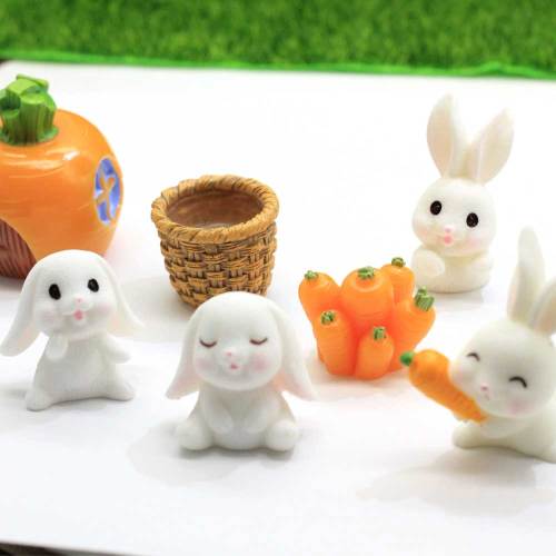 Cartoon Carota Conigli Fairy Garden Miniature Micro Landscape Decor Artigianato in resina animale Accessori per la decorazione domestica fai da te