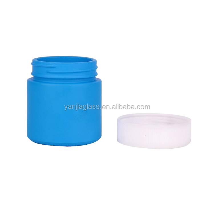 Custom 90ml 3oz straight side matte green blue painted glass storage jar container with plastic cap