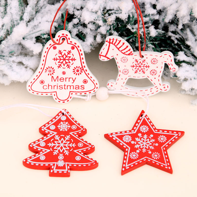 12Pcs Christmas Snowflakes Wooden Pendants Xmas Tree Ornaments Home Hanging Decor Christmas Decorations for Home Navidad 2020