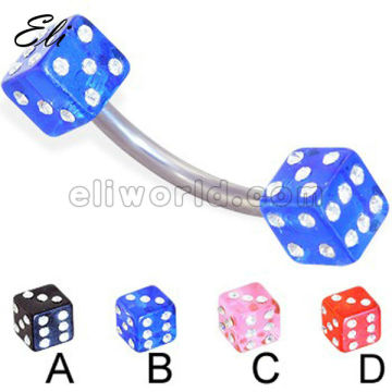 Curved Barbells Eyebrow Ring w/ dice Fashion Body Piercing Jewelry