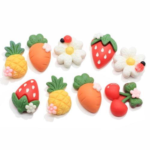 Wholesale Cartoon Fruit Strawberry Pineapple Cherry Resin Cabochon Artificial Flower Carrot Ornament Accessory Jewelry Making