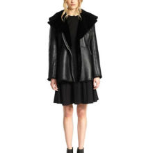 Muse Leather and Lamb Shearling Peplum Biker Leather Jacket