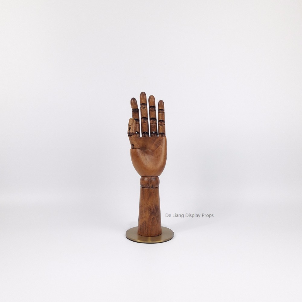 DLW480 Antique dark brown Dummy Wooden Hand Mannequin Display with titanium base joints adjustable beech wood 29cm hand length