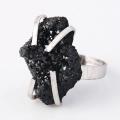 Cincin Wanita Gemstone Kristal Black Drusy Asli