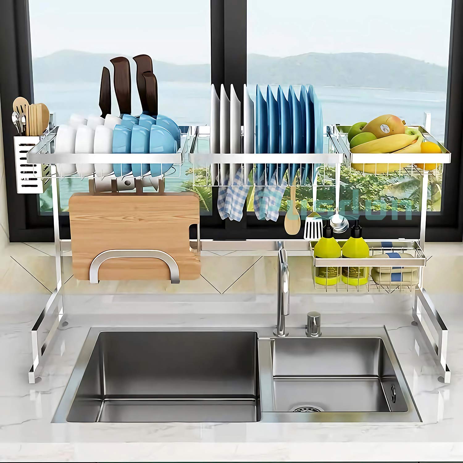 Adjustable 2019 New Arrival Good Quality Kitchen Sink Dish Drainer Organizer Stainless Steel Drying Dish Rack