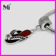 S925 Flip Flop Shoe Charm Dangle Compatible Bead With Red Enamel