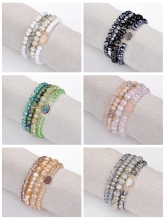 Bohemian Multi Layer Beaded Bracelets Versatile Stretch Strand Sparkly Crystal Beads Wrap Slip-on Cuff Bangle Set