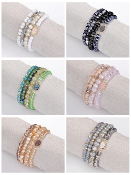 Bohemian Multi Layer Beaded Bracelets Versatile Stretch Strand Sparkly Crystal Beads Wrap Slip-on Cuff Bangle Set