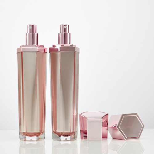 Botella cosmética hexagonal acrílica de oro rosa de 120 ml