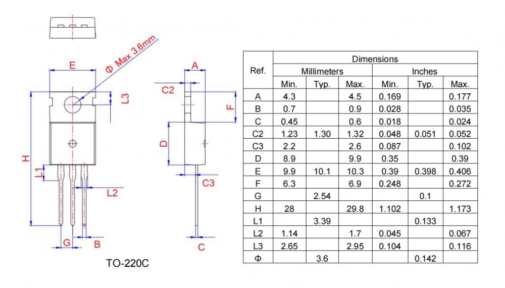 Latching current 4A 600V BT136-600D Triac