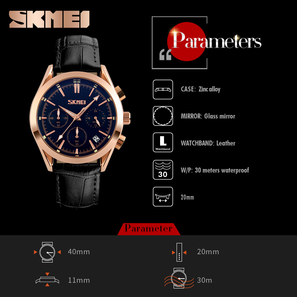 SKMEI Hot sales day date quartz watches men chronograph