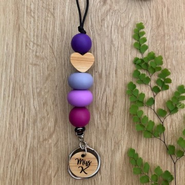 Personalized Monogrammed Wooden Disc Lanyard and Love Heart Teacher Cruise ID Badge Holder