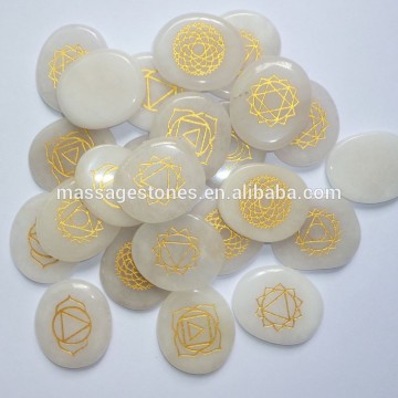 Bulk of promotional chakra jade crafts gifts Engraved white jade