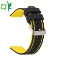 Silicone Watchband Two-Color Sport Strap Black/Silver Buckle