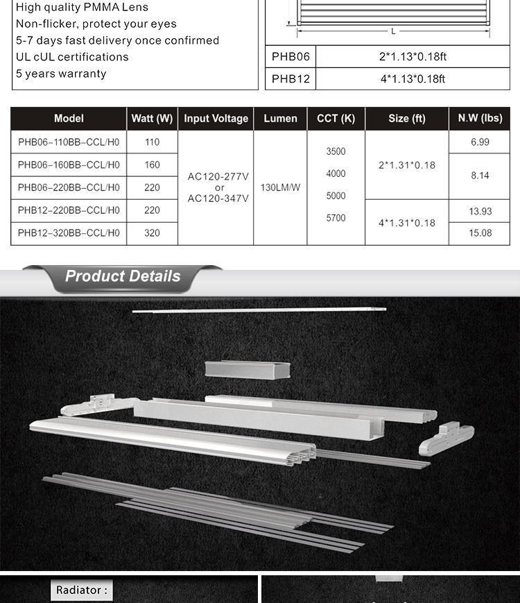 Aluminum flat linear high bay light