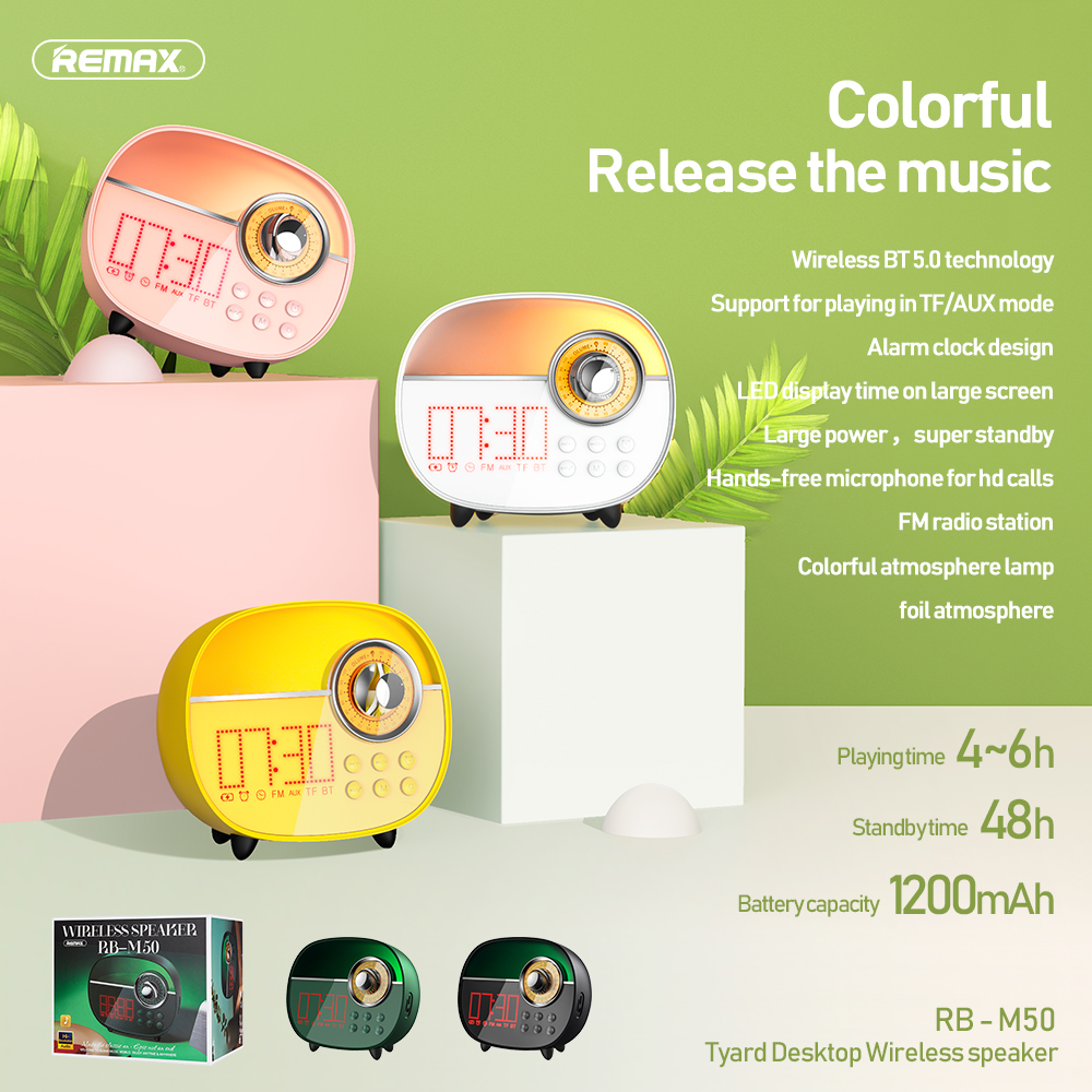 REMAX New RB-M50 Colorful Atmosphere Lamp Bluetooth Speaker with rechargeable battery