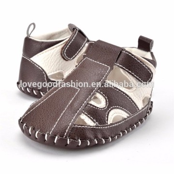 Brown PU Leather Baby Sandals with Rubber Sole Toddler Roman Sandals