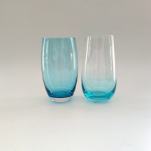 mouth blown blue goblet glass stemless wine cup