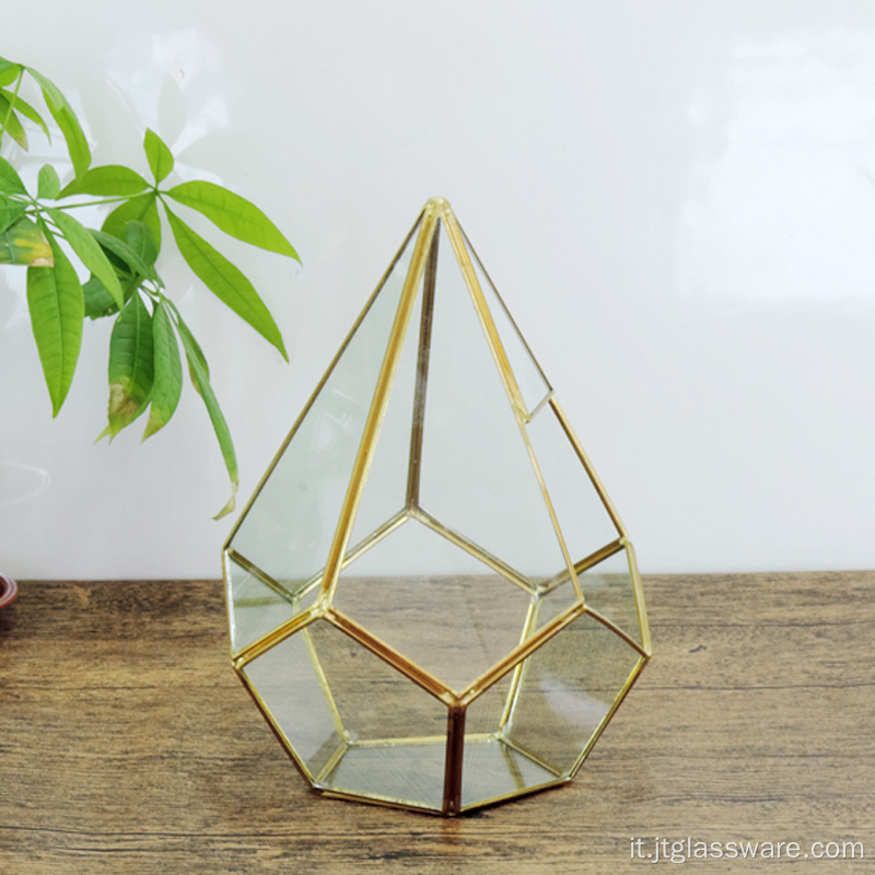 Terrario geometrico in vetro aperto a forma di sfera pentagonale