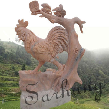 Park Decorative Carved Marble Rooster Statue