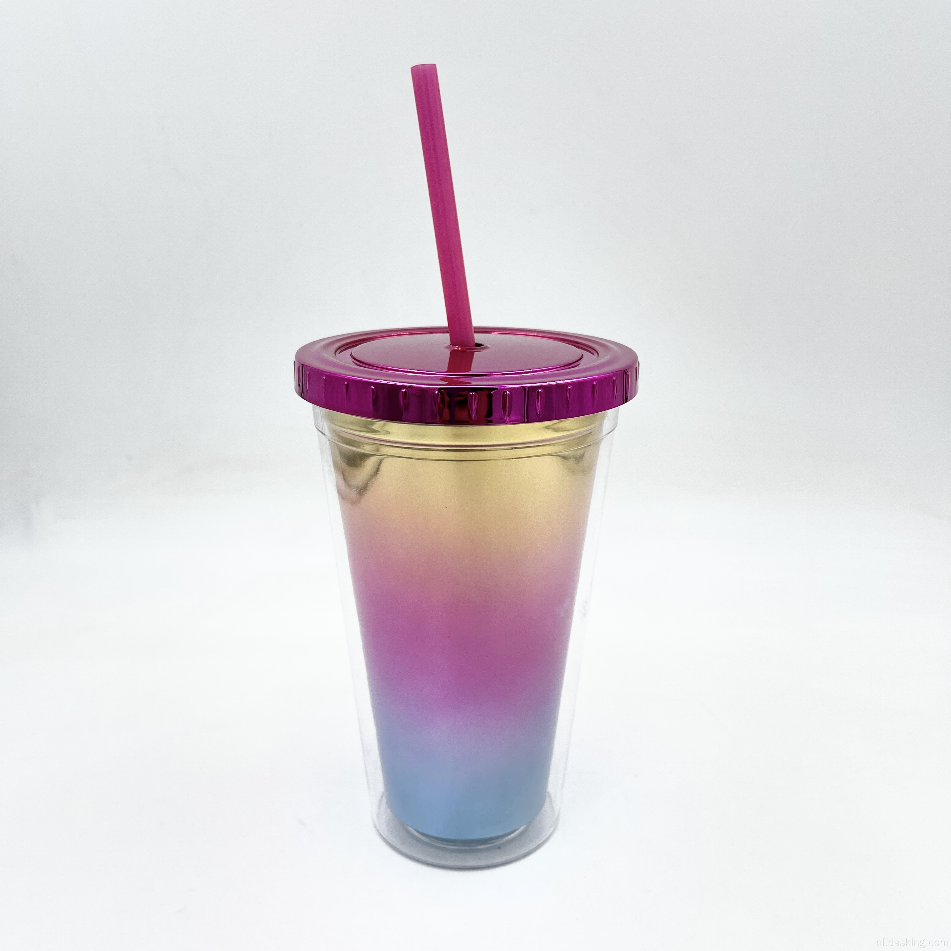 Eco Friendly BPA Free Tumbler 16oz 500 ml UV Coating Plastic dubbele wandtuimelaar met stro