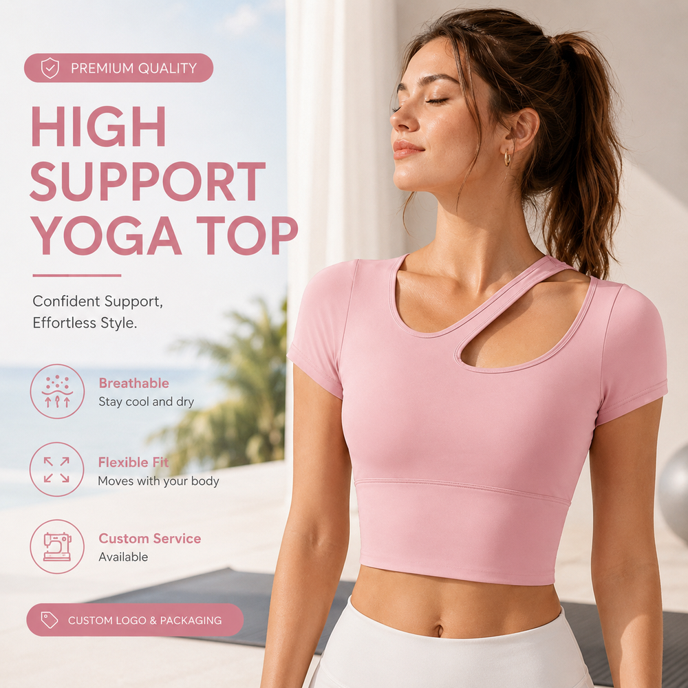 Женская розовая короткая футболка с асимметричным вырезом Women Pink Asymmetric Neck Short T-Shirt