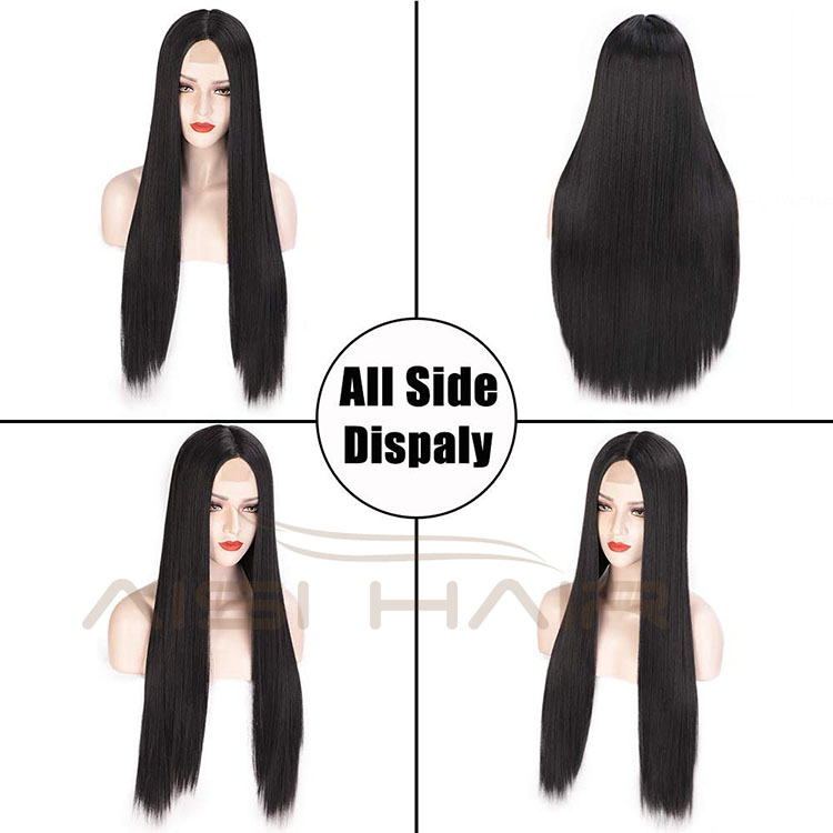 Aisi Hair Hotselling Cheap Wholesale Vendor Long Silky Straight Natural Wave Black Wig For Black Women Synthetic Hair Wigs