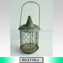 Vintage Brown Metal Hanging Lantern for Candle
