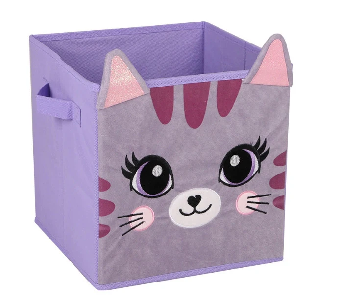 Adorable 3D Animal Design Applique Processed Velvet Fabric Foldable Toy Storage Box