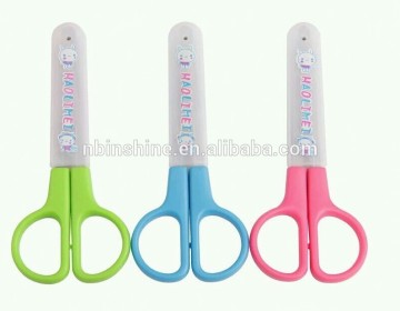 Printed sheath safty student scissors with plastic cover , plastic student scissors