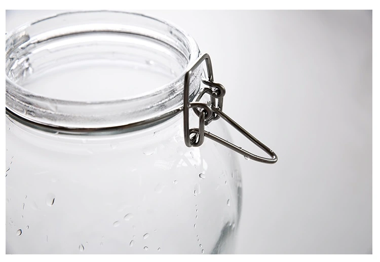 Hot Sell 500ml 1000ml Roun Shape Airtight Glass Pickles Jars Stainless Clip and Glass Lids, Glass Jam Jar