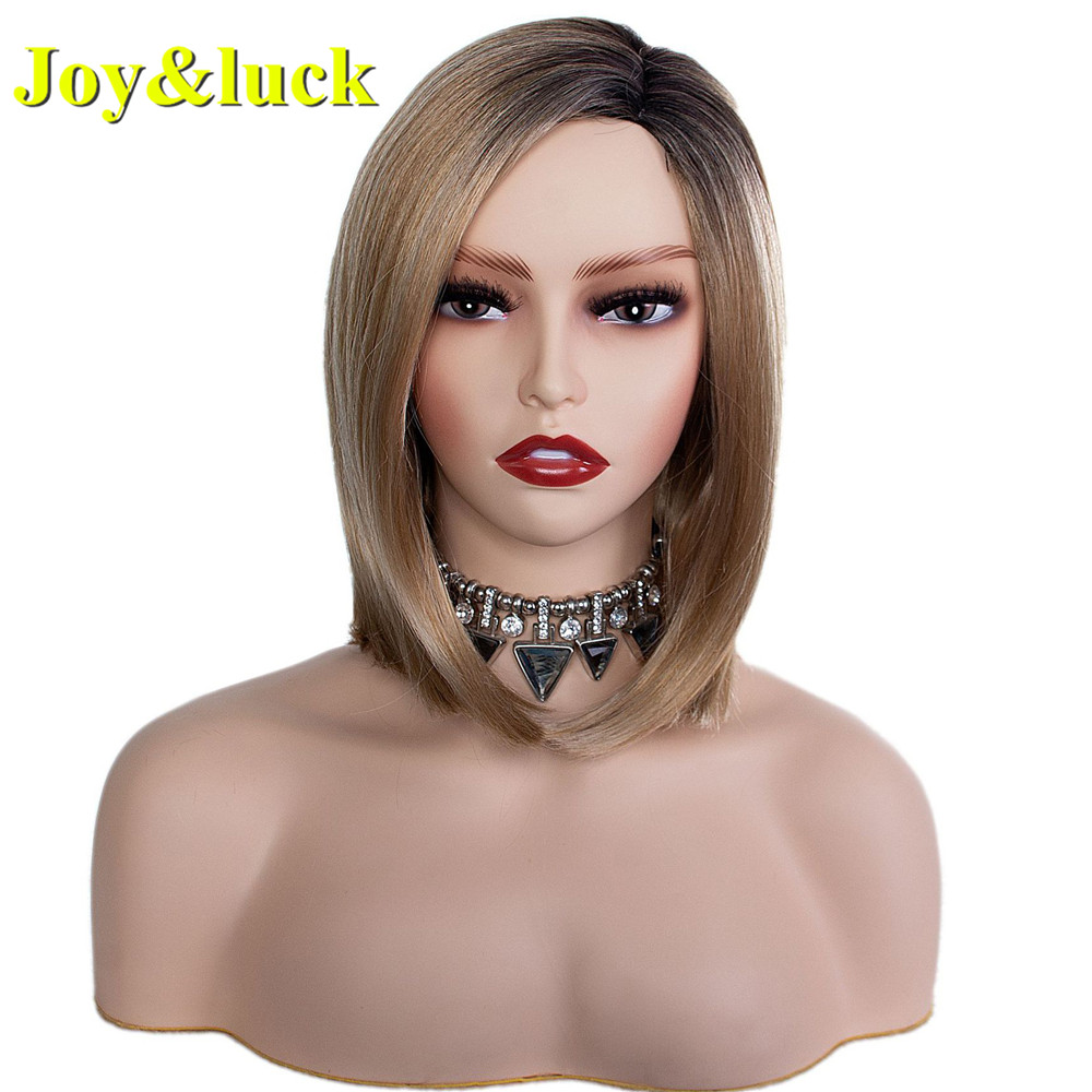 Ombre Brown Bob Wigs for Women Wholesale Prices Side Part Ladies Party Natural Straight Short Bob Cut Wig Synthetic Hair Wigs