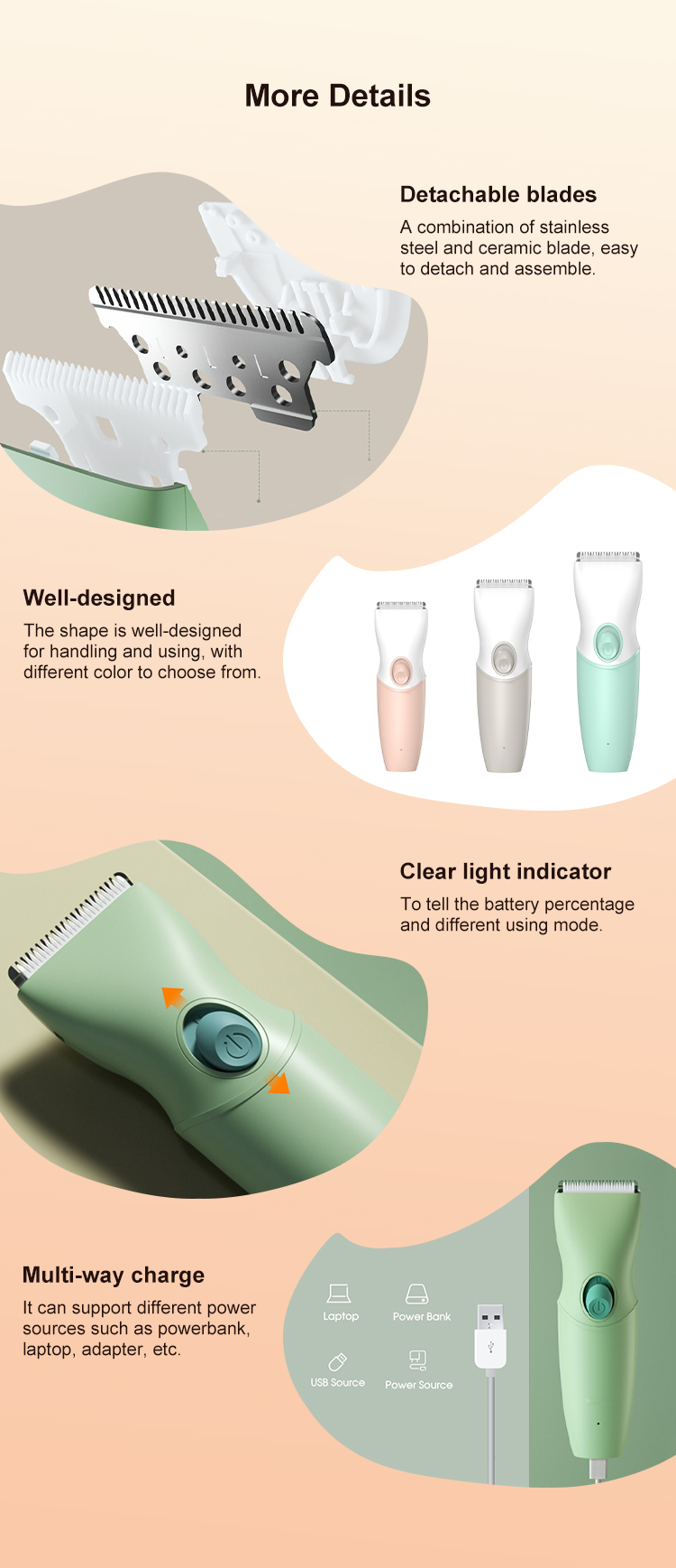 Carebao Nowy styl wodoodporne ciało włosy Clipper Baby Hair Trimmer Clipper