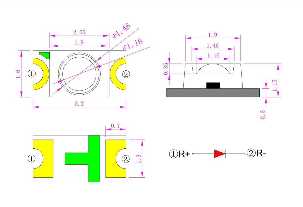 1206 SMD LED with inner lens Size